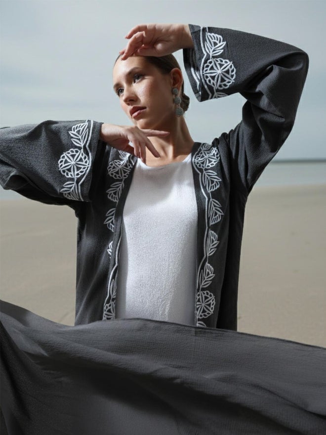 ISHIN 3-Piece Embroidered Abaya, Maxi Dress and Hijab Set - Image 2